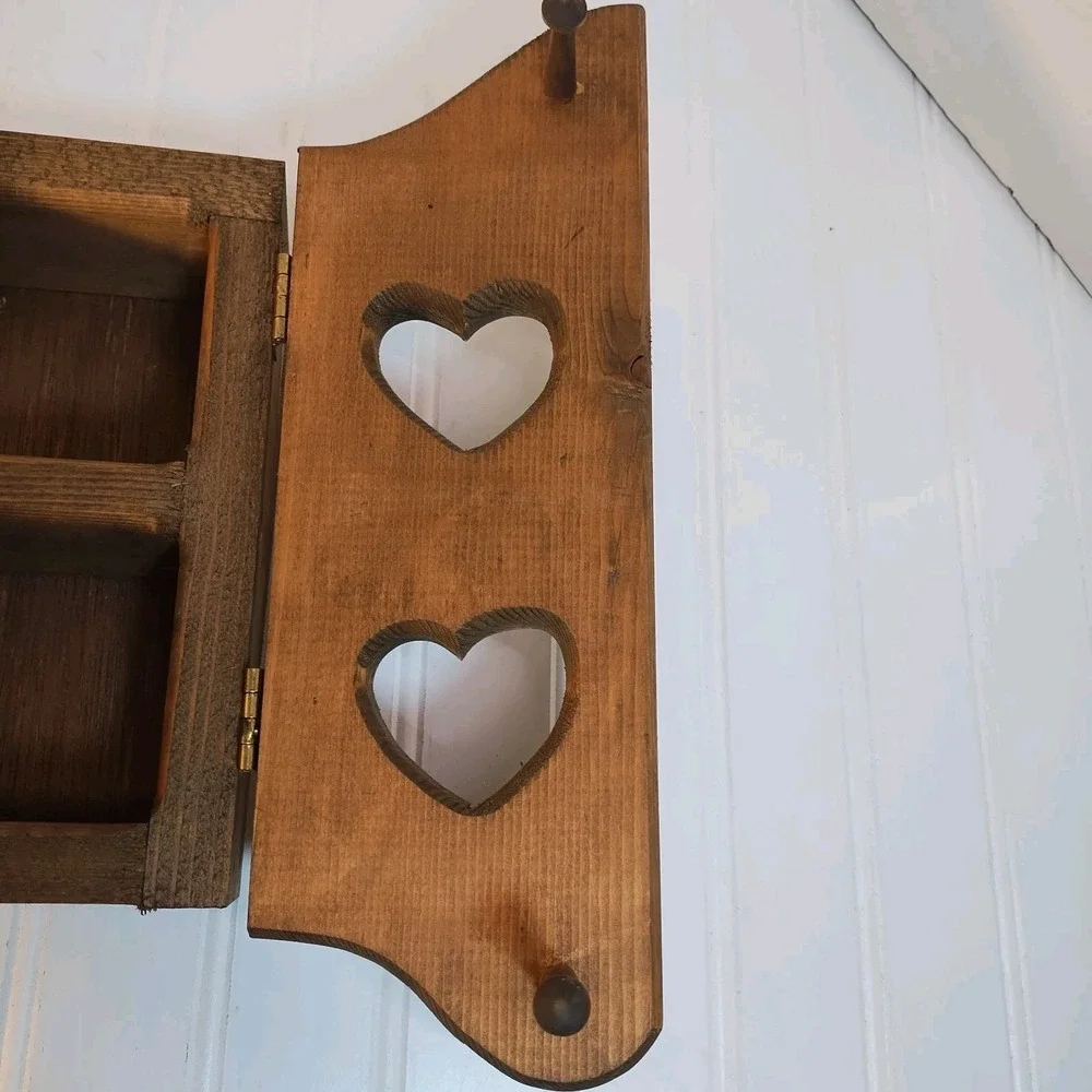 Vintage Heart Cut Out Wood Wall Cabinet Shelf Curio Spice 4 Hidden Pegs Cottage